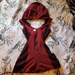 Burgendy hooded romper
